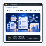 Content marketing checklist with a calendar, content pages, distribution channels, and analytics
