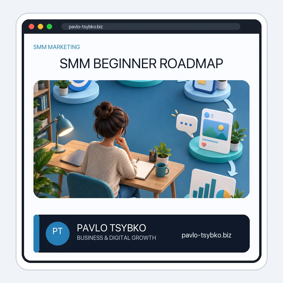 Small business owner planning a social-media path from audience and content to inquiries and measurement